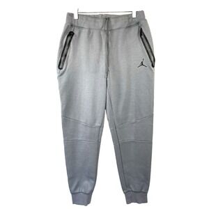 Jordan Mens Fleece Jogger Pants Size M Gray Zip Pockets Gym Run Workout Athletic